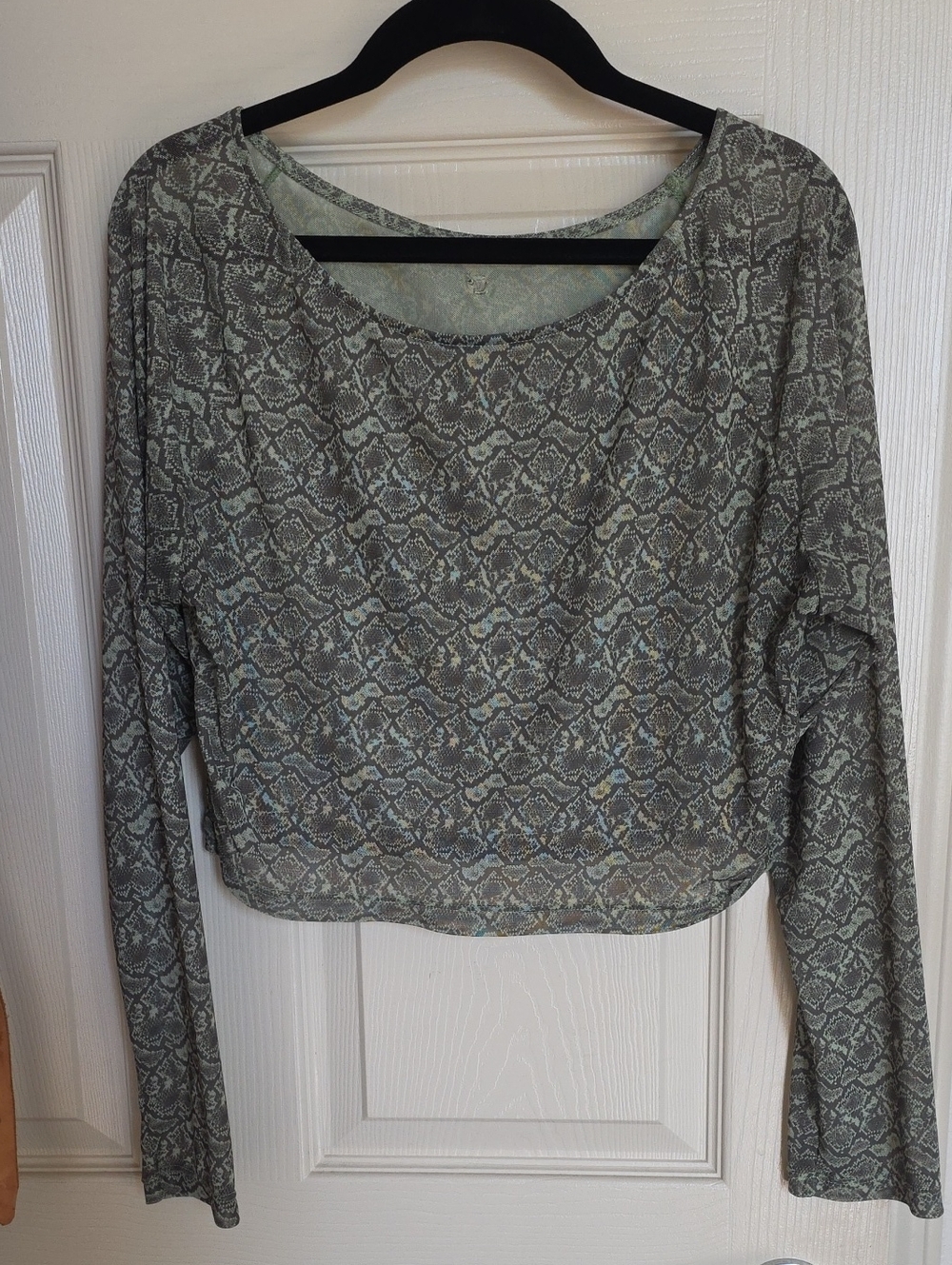 BuffBunny Sage Snake-Print Long Sleeve Scoop Top